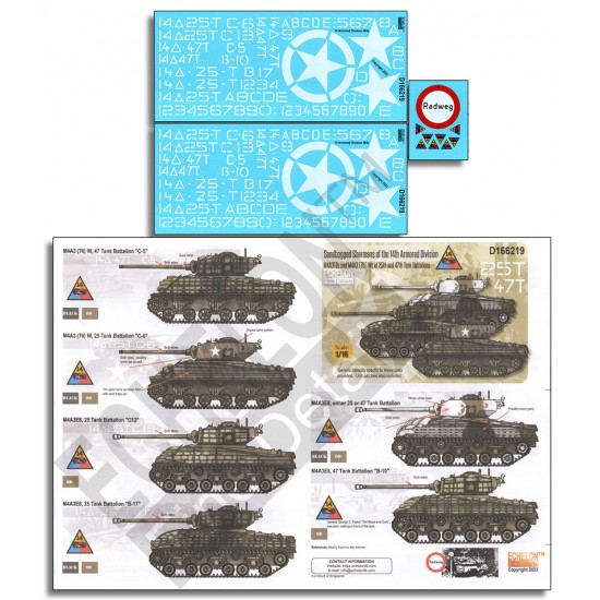 Decals for 1/16 Sandbagged Shermans of the 14th Armored Division Decals for 1/16 Sandbagged Shermans of the 14th Armored Division