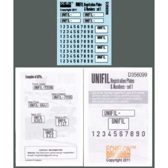 1/35 UNIFIL Registration Plates & Numbers Decals - Set 1 1/35 UNIFIL Registration Plates & Numbers Decals - Set 1