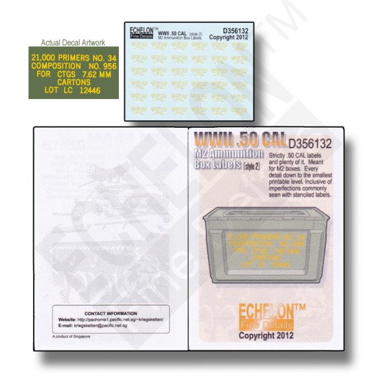1/35 WWII .50 CAL M2 Ammunition Box Labels (Style 2) Decals 1/35 WWII .50 CAL M2 Ammunition Box Labels (Style 2) Decals