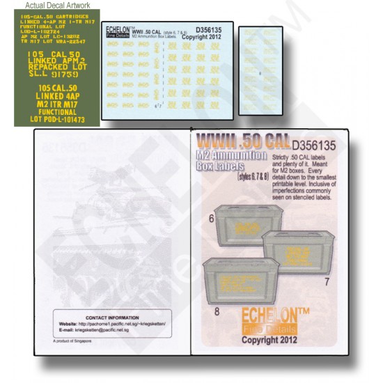 1/35 WWII .50 CAL M2 Ammunition Box Labels (Style 6, 7 & 8) Decals 1/35 WWII .50 CAL M2 Ammunition Box Labels (Style 6, 7 & 8) Decals