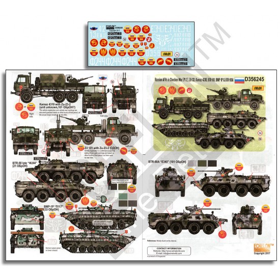 Decals for 1/35 Chechen War Russian AFVs Part 2: ZIL 131, KamAZ- 4310, BTR-80, BMP-1P etc. Decals for 1/35 Chechen War Russian AFVs Part 2: ZIL 131, KamAZ- 4310, BTR-80, BMP-1P etc.
