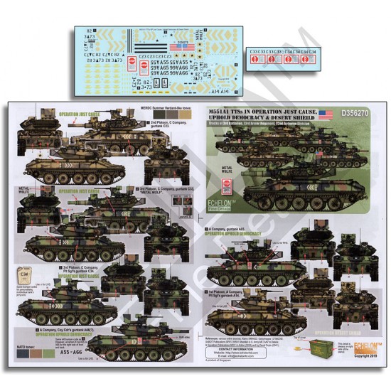 Decals for 1/35 M551A1 Ttss In Op Just Cause, Uphold Democracy & Desert Shield
