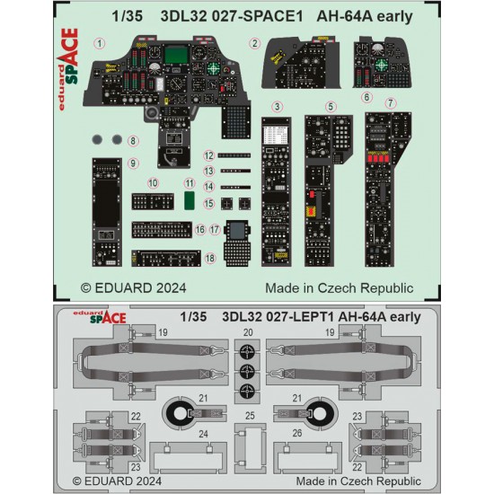 1/35 Boeing AH-64A Apache Early Dashboard 3D Decal and Seatbelts PE for Trumpeter kits 1/35 Boeing AH-64A Apache Early Dashboard 3D Decal and Seatbelts PE for Trumpeter kits