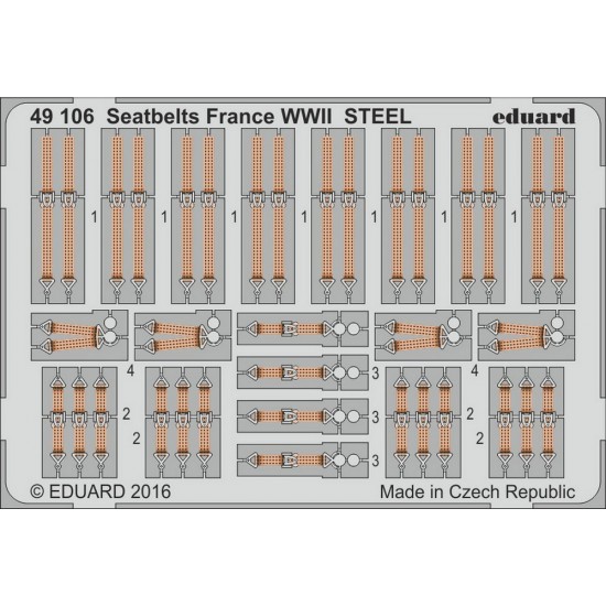 1/48 WWII France Seatbelts (Steel, 1 Photo-Etched Sheet) 1/48 WWII France Seatbelts (Steel, 1 Photo-Etched Sheet)