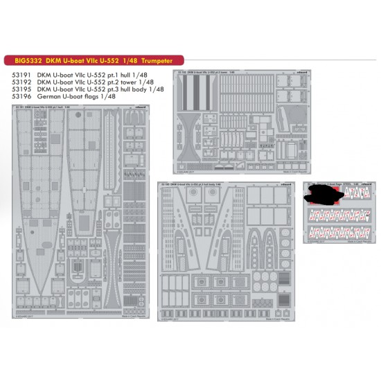 1/48 DKM U-boat VIIc U-552 Super Detail Set for Trumpeter 1/48 DKM U-boat VIIc U-552 Super Detail Set for Trumpeter
