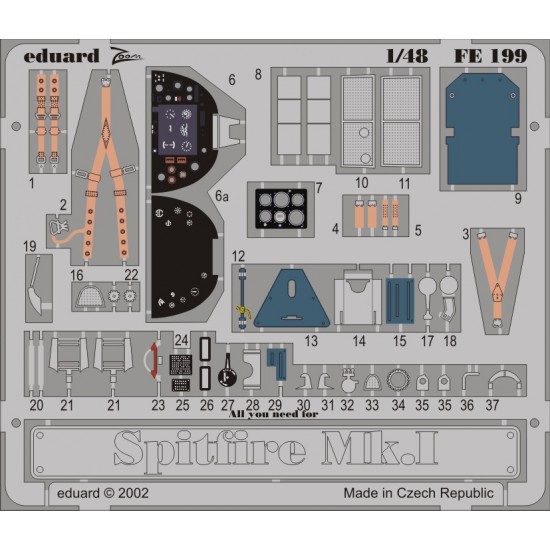 Colour Photoetch for 1/48 Supermarine Spitfire Mk.I for Tamiya kit Colour Photoetch for 1/48 Supermarine Spitfire Mk.I for Tamiya kit