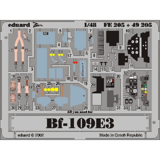 Colour Photoetch for 1/48 Messerschmitt Bf 109E-3 for Tamiya kit Colour Photoetch for 1/48 Messerschmitt Bf 109E-3 for Tamiya kit