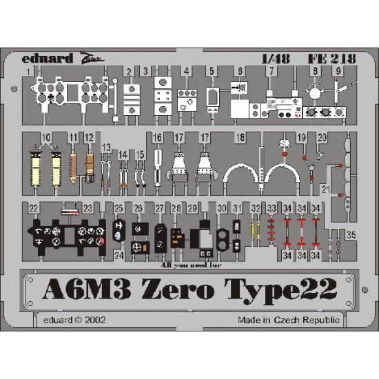 1/48 Mitsubishi A6M3 Zero Type 22 Colour Photoetch Set Vol.2 for Hasegawa kit 1/48 Mitsubishi A6M3 Zero Type 22 Colour Photoetch Set Vol.2 for Hasegawa kit