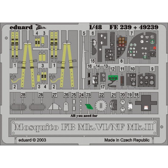 Colour Photoetch for 1/48 Mosquito FB Mk.VI/NF Mk.II for Tamiya kit Colour Photoetch for 1/48 Mosquito FB Mk.VI/NF Mk.II for Tamiya kit