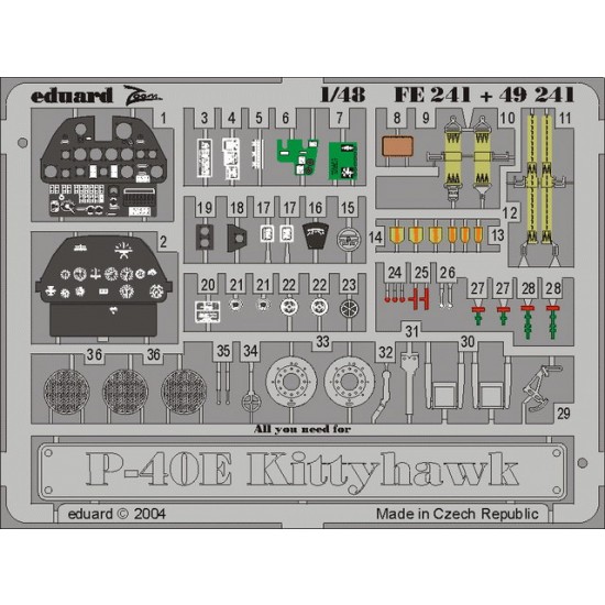 Colour Photoetch for 1/48 Curtiss P-40E for AMtech kit Colour Photoetch for 1/48 Curtiss P-40E for AMtech kit