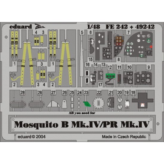 1/48 Mosquito B.Mk.IV/PR Mk.IV Colour Photoetch Set Vol.2 for Tamiya kit 1/48 Mosquito B.Mk.IV/PR Mk.IV Colour Photoetch Set Vol.2 for Tamiya kit