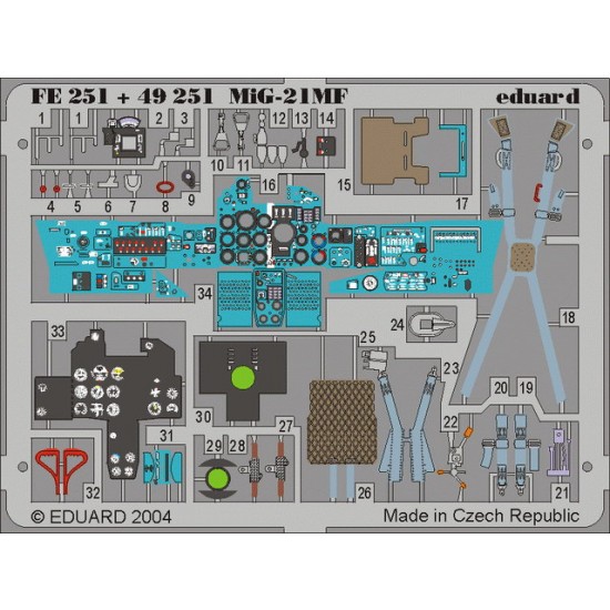 1/48 Mikoyan-Gurevich Mig-21MF Colour Photoetch Set Vol.2 for Academy kit 1/48 Mikoyan-Gurevich Mig-21MF Colour Photoetch Set Vol.2 for Academy kit