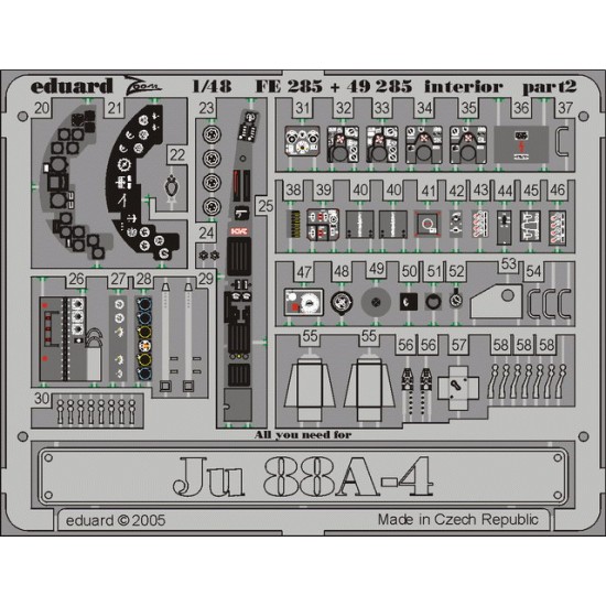 Colour Photoetch for 1/48 Junkers Ju 88A-4 Interior for Dragon kit Colour Photoetch for 1/48 Junkers Ju 88A-4 Interior for Dragon kit