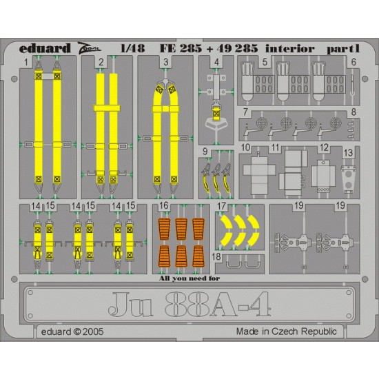 Colour Photoetch for 1/48 Junkers Ju 88A-4 Interior for Dragon kit Colour Photoetch for 1/48 Junkers Ju 88A-4 Interior for Dragon kit