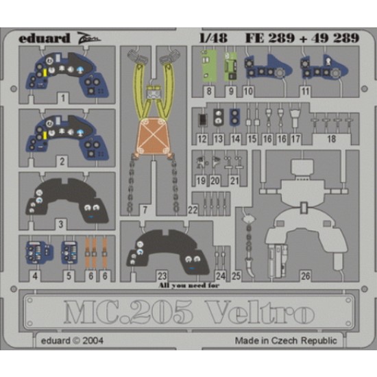 Colour Photoetch for 1/48 Macchi MC.205 Veltro for Hasegawa kit Colour Photoetch for 1/48 Macchi MC.205 Veltro for Hasegawa kit