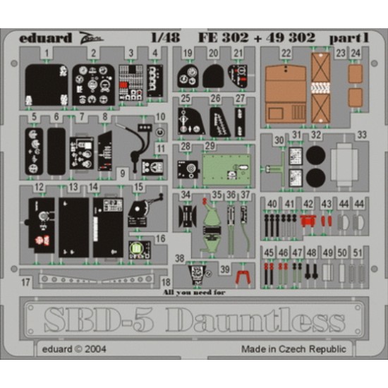 Colour Photoetch for 1/48 Douglas SBD-5 Dauntless for Accurate Miniatures kit Colour Photoetch for 1/48 Douglas SBD-5 Dauntless for Accurate Miniatures kit