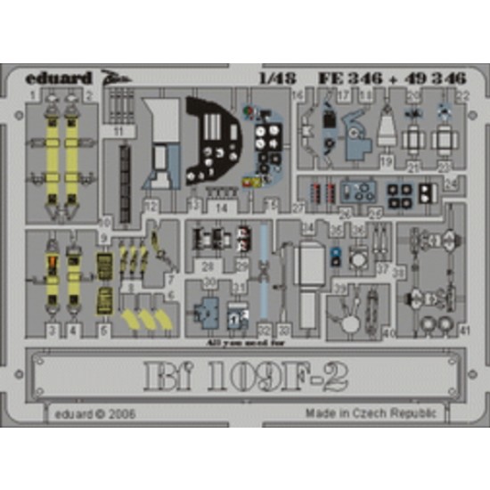 Colour Photoetch for 1/48 Messerschmitt Bf 109F-2 for ICM kit Colour Photoetch for 1/48 Messerschmitt Bf 109F-2 for ICM kit