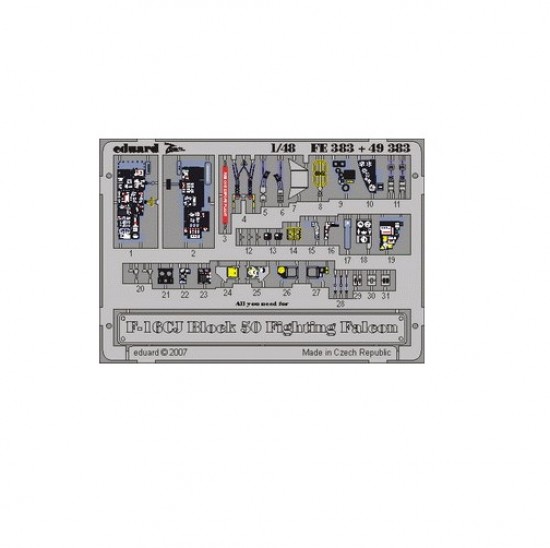 Colour Photoetch for 1/48 F-16CJ Fighting Falcon Block 50 for Tamiya kit Colour Photoetch for 1/48 F-16CJ Fighting Falcon Block 50 for Tamiya kit