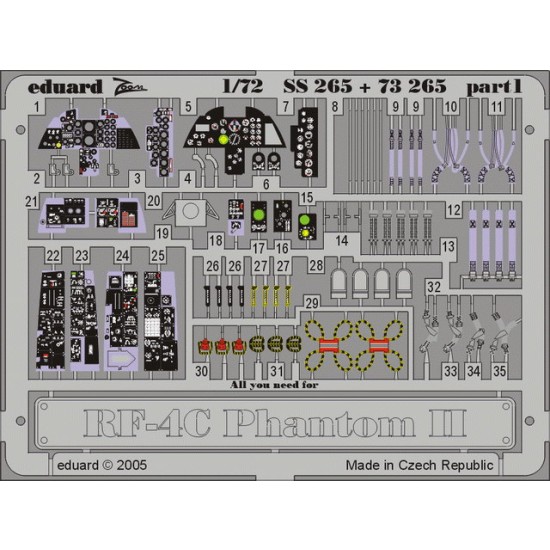 Colour Photoetch for 1/72 McDonnell Douglas RF-4C Phantom II for Hasegawa kit Colour Photoetch for 1/72 McDonnell Douglas RF-4C Phantom II for Hasegawa kit