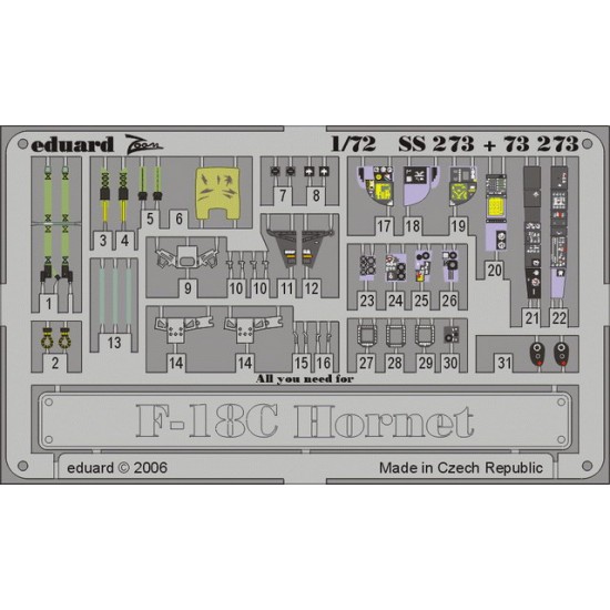 Colour Photoetch for 1/72 F-18C Hornet for Hasegawa kit Colour Photoetch for 1/72 F-18C Hornet for Hasegawa kit