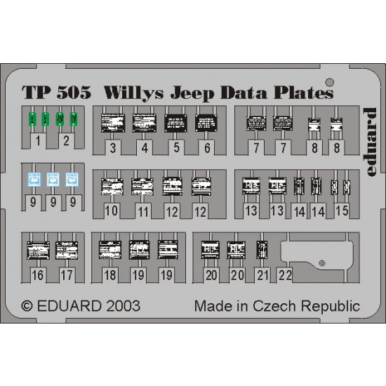 Colour Photoetch for 1/35 Willys Jeep Placards Colour Photoetch for 1/35 Willys Jeep Placards