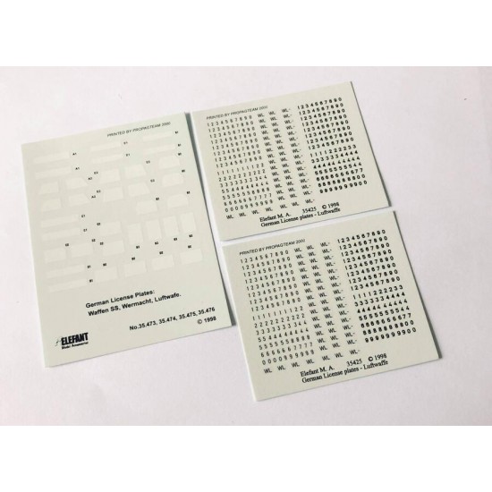 Decals for 1/35 German Luftwaffe License Plates without Frames Decals for 1/35 German Luftwaffe License Plates without Frames