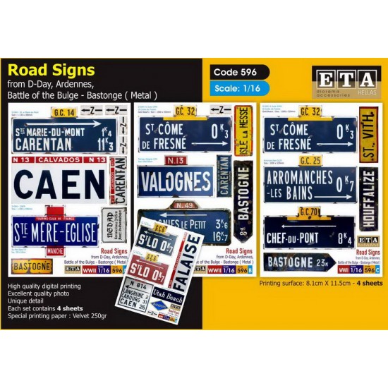 1/16 Metal Road Signs from D-Day, Ardennes, Battle of the Bulge-Bastonge 1/16 Metal Road Signs from D-Day, Ardennes, Battle of the Bulge-Bastonge