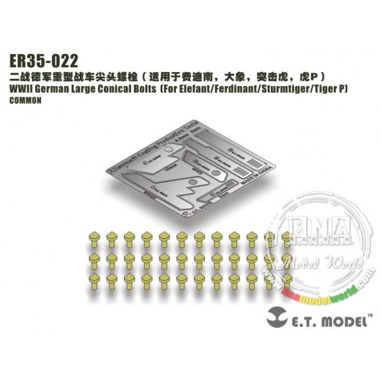 1/35 WWII German Large Conical Bolts (for Elefant/Ferdinand/Sturmtiger/Tiger P) 1/35 WWII German Large Conical Bolts (for Elefant/Ferdinand/Sturmtiger/Tiger P)