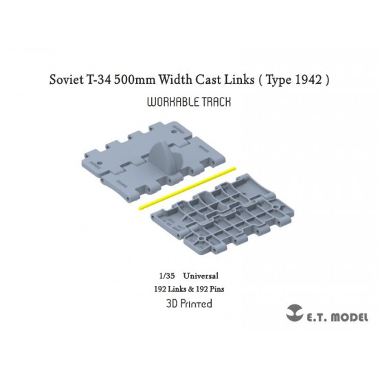 1/35 Soviet T-34 500mm Width Cast Links (Type 1942) Workable Track (3D Printed) 1/35 Soviet T-34 500mm Width Cast Links (Type 1942) Workable Track (3D Printed)