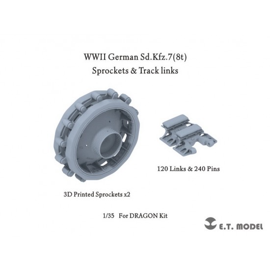 1/35 WWII German SdKfz.7 (8t) Sprockets & Track links (3D Printed) for Dragon Kit 1/35 WWII German SdKfz.7 (8t) Sprockets & Track links (3D Printed) for Dragon Kit