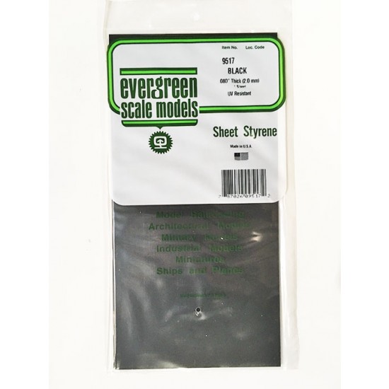 Black Styrene Sheet (Size: 6 x 12; Thickness: .08/2.0mm) 1pc Black Styrene Sheet (Size: 6 x 12; Thickness: .08/2.0mm) 1pc