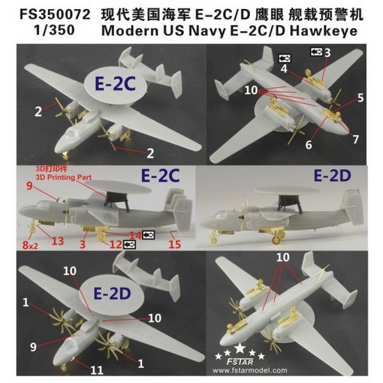 1/350 Modern US Navy E-2C/D Hawkeye Upgrade Set (for 6 sets) for Trumpeter kits