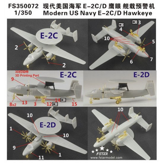 1/350 Modern US Navy E-2C/D Hawkeye Upgrade Set (for 6 sets) for Trumpeter kits 1/350 Modern US Navy E-2C/D Hawkeye Upgrade Set (for 6 sets) for Trumpeter kits