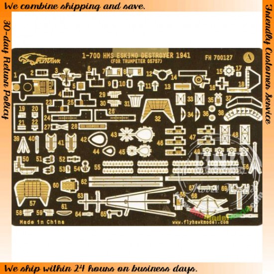 Photoetch for 1/700 Destroyer HMS Eskimo 1941 for Trumpeter kit #05757 Photoetch for 1/700 Destroyer HMS Eskimo 1941 for Trumpeter kit #05757