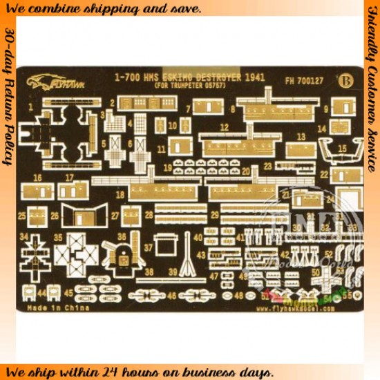 Photoetch for 1/700 Destroyer HMS Eskimo 1941 for Trumpeter kit #05757 Photoetch for 1/700 Destroyer HMS Eskimo 1941 for Trumpeter kit #05757