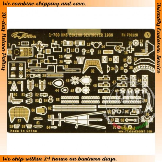 Photoetch for 1/700 Destroyer HMS Eskimo 1939 for Trumpeter kit #05757 Photoetch for 1/700 Destroyer HMS Eskimo 1939 for Trumpeter kit #05757