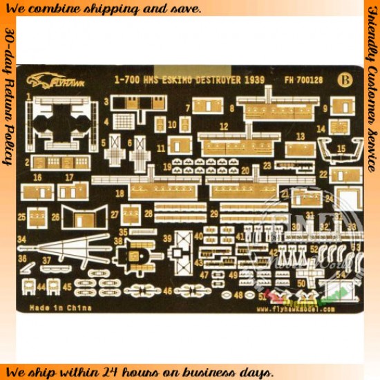 Photoetch for 1/700 Destroyer HMS Eskimo 1939 for Trumpeter kit #05757 Photoetch for 1/700 Destroyer HMS Eskimo 1939 for Trumpeter kit #05757