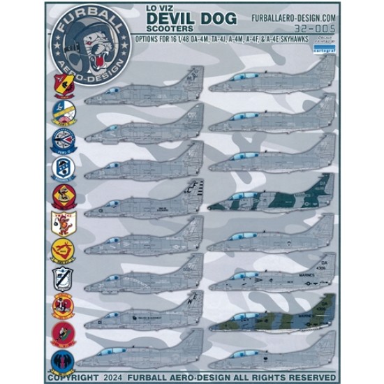 1/32 LO-Viz Devil Dog Scooters Decal for OA-4M/TA-4J/A-4M/F/E Skyhawks 1/32 LO-Viz Devil Dog Scooters Decal for OA-4M/TA-4J/A-4M/F/E Skyhawks