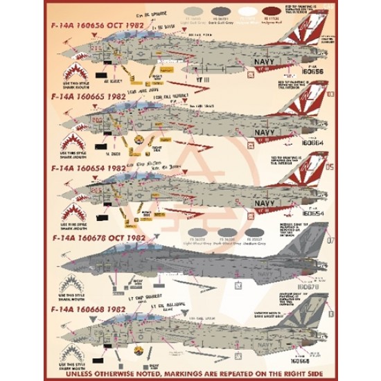 Decals for 1/48 F-14 VF-111 Sumdowners Anthology Decals for 1/48 F-14 VF-111 Sumdowners Anthology