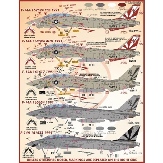 Decals for 1/48 F-14 VF-111 Sumdowners Anthology Decals for 1/48 F-14 VF-111 Sumdowners Anthology