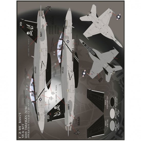 Decals for 1/48 F/A-18F Victory Super Hornets VFA-103 75th Anniversary CAG Jet Decals for 1/48 F/A-18F Victory Super Hornets VFA-103 75th Anniversary CAG Jet