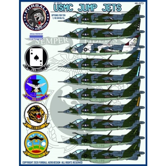 1/48 AV-8A/C USMC Jump Jets Decals for Kinetic/Monogram kits 1/48 AV-8A/C USMC Jump Jets Decals for Kinetic/Monogram kits