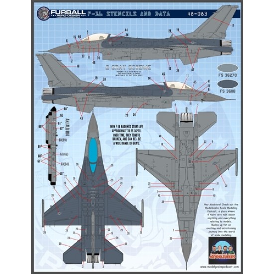Decals for 1/48 F-16 Fighting Falcon Stencils Late Decals for 1/48 F-16 Fighting Falcon Stencils Late