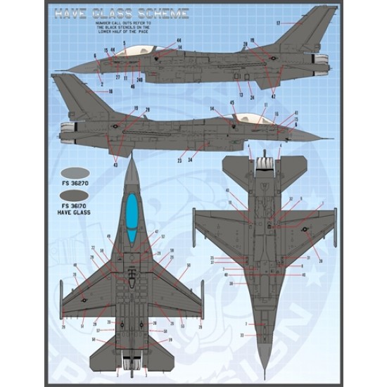 Decals for 1/48 F-16 Fighting Falcon Stencils Late Decals for 1/48 F-16 Fighting Falcon Stencils Late