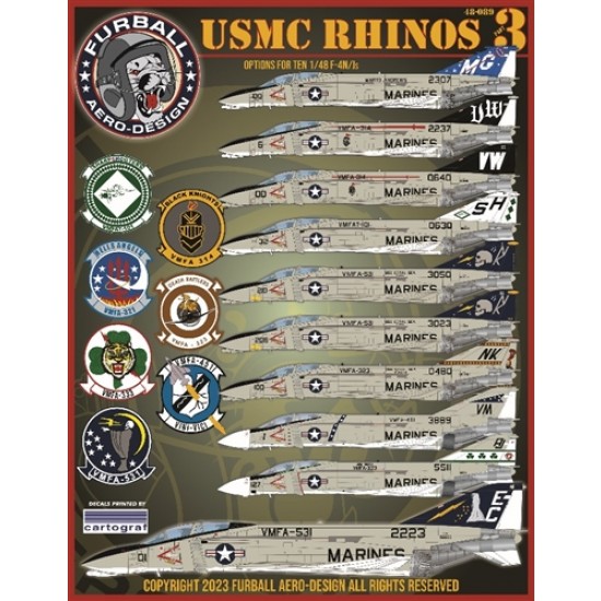 1/48 USMC Rhinos PT3 Decals for 8 F-4Ns and 2 F-4Js 1/48 USMC Rhinos PT3 Decals for 8 F-4Ns and 2 F-4Js
