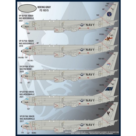 1/72 US Navy P-8 Poseidons Stencil & Data Decal for BPK Models 1/72 US Navy P-8 Poseidons Stencil & Data Decal for BPK Models