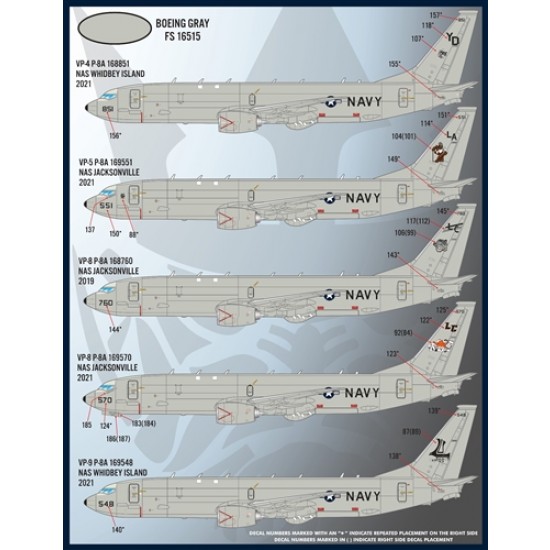 1/72 US Navy P-8 Poseidons Stencil & Data Decal for BPK Models 1/72 US Navy P-8 Poseidons Stencil & Data Decal for BPK Models