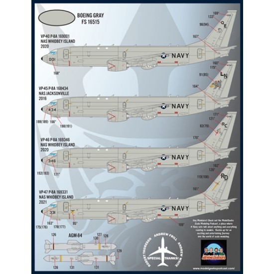1/72 US Navy P-8 Poseidons Stencil & Data Decal for BPK Models 1/72 US Navy P-8 Poseidons Stencil & Data Decal for BPK Models