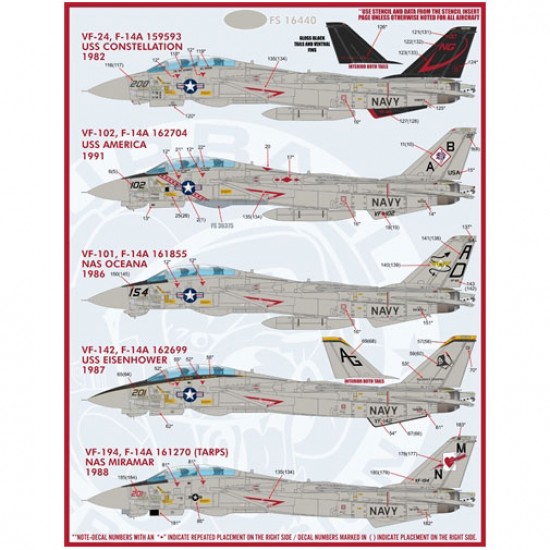1/48 USN F-14 Tomcats Colours & Markings Part VIII Decals for Tamiya kits