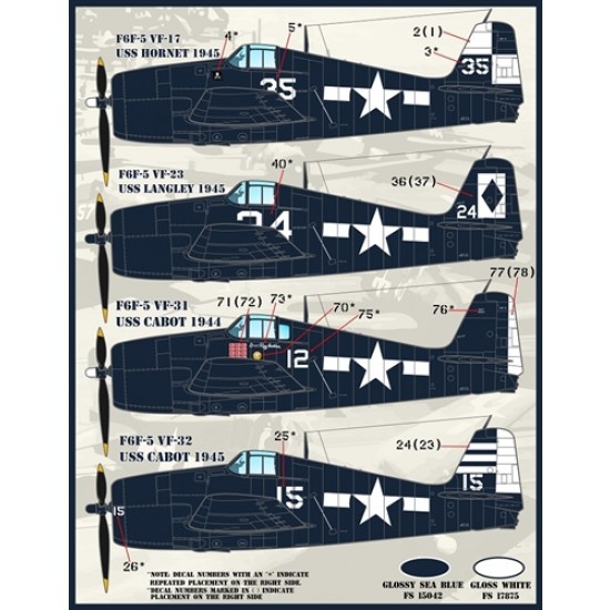 Decals for 1/72 Colours & Markings of F6F-5 HELLCATS PART1 Decals for 1/72 Colours & Markings of F6F-5 HELLCATS PART1